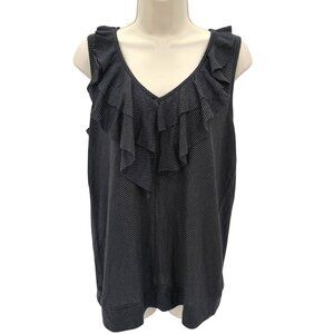 NWT DKNY Jeans Womens Striped Gray Sleeveless Top With Ruffle V-Neck Size L